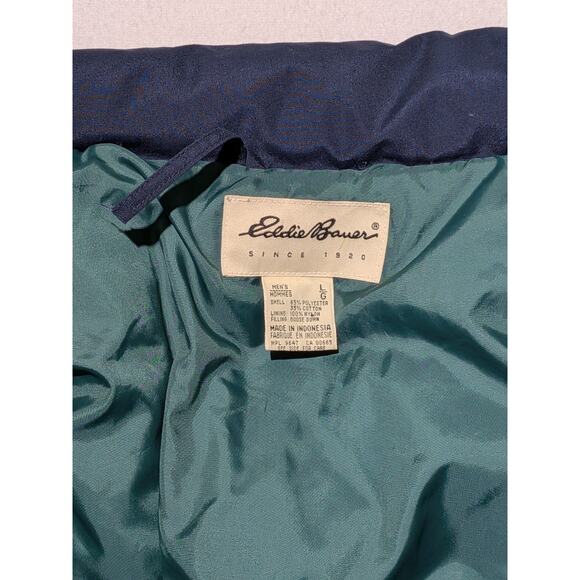 Vintage Eddie Bauer Lined Goose Down Puffer Vest Navy Blue Size Large - Picture 15 of 16
